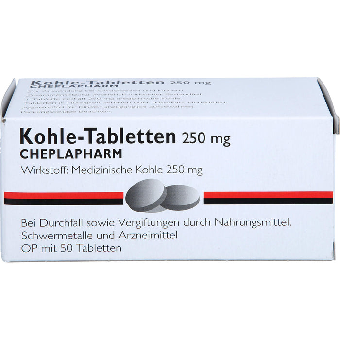 Kohle Tabletten 250 mg bei Durchfall sowie Vergiftungen durch Nahrungsmittel, Schwermetalle und Arzneimittel, 50 pcs. Tablets