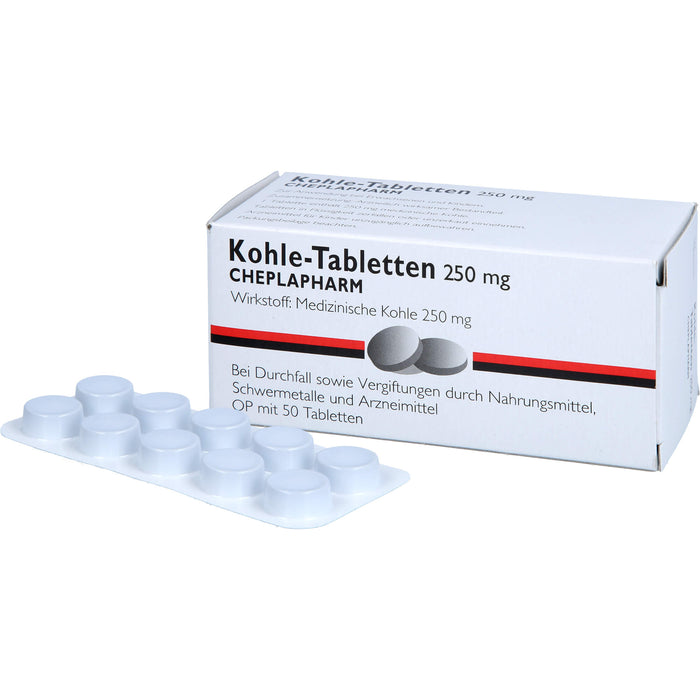 Kohle Tabletten 250 mg bei Durchfall sowie Vergiftungen durch Nahrungsmittel, Schwermetalle und Arzneimittel, 50 pc Tablettes