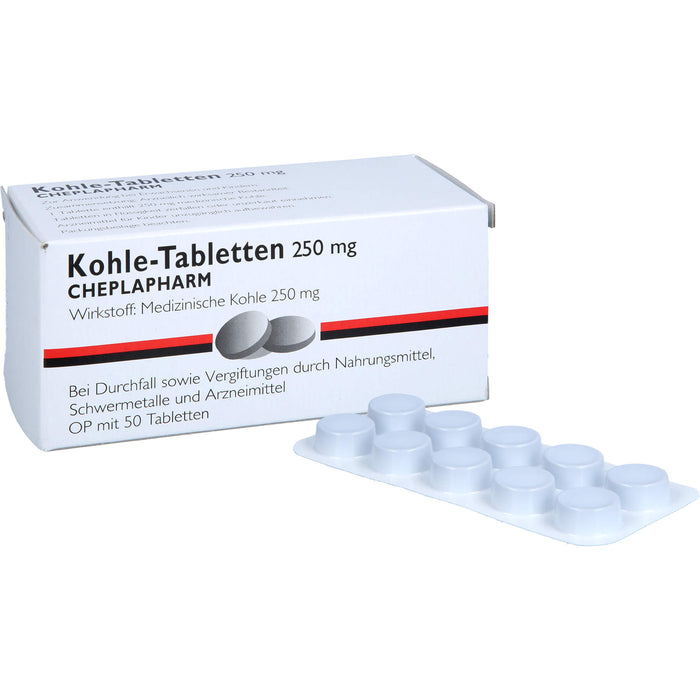 Kohle Tabletten 250 mg bei Durchfall sowie Vergiftungen durch Nahrungsmittel, Schwermetalle und Arzneimittel, 50 pc Tablettes