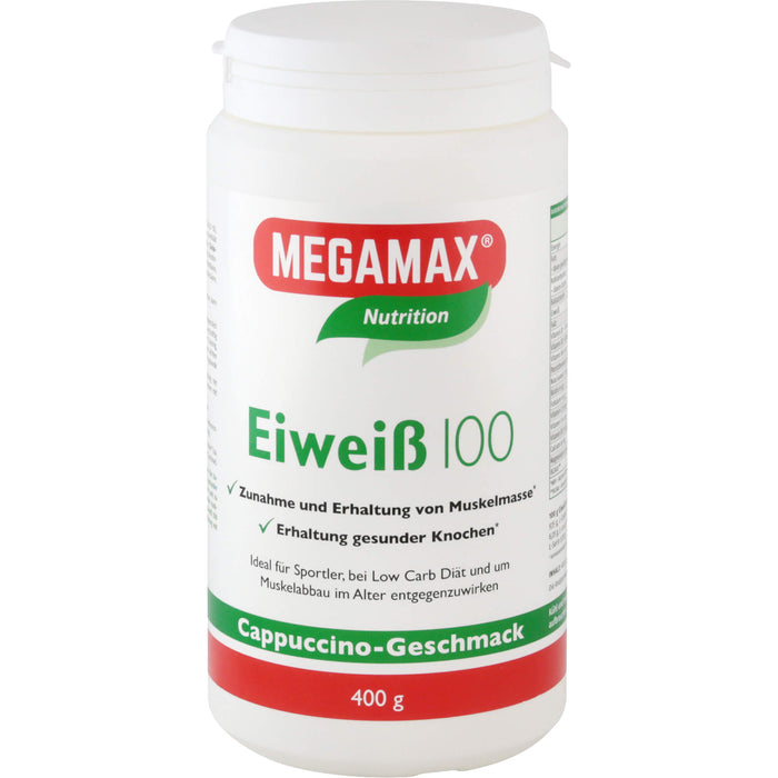 MEGAMAX Nutrition Eiweiß 100 Pulver Cappuccino-Geschmack, 400 g Powder