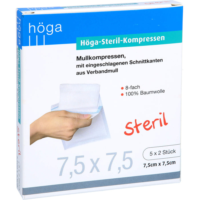 Höga-Steril-Kompressen Mullkompressen 8-fach steril 7,5 x 7,5 cm, 10 pc Compresses