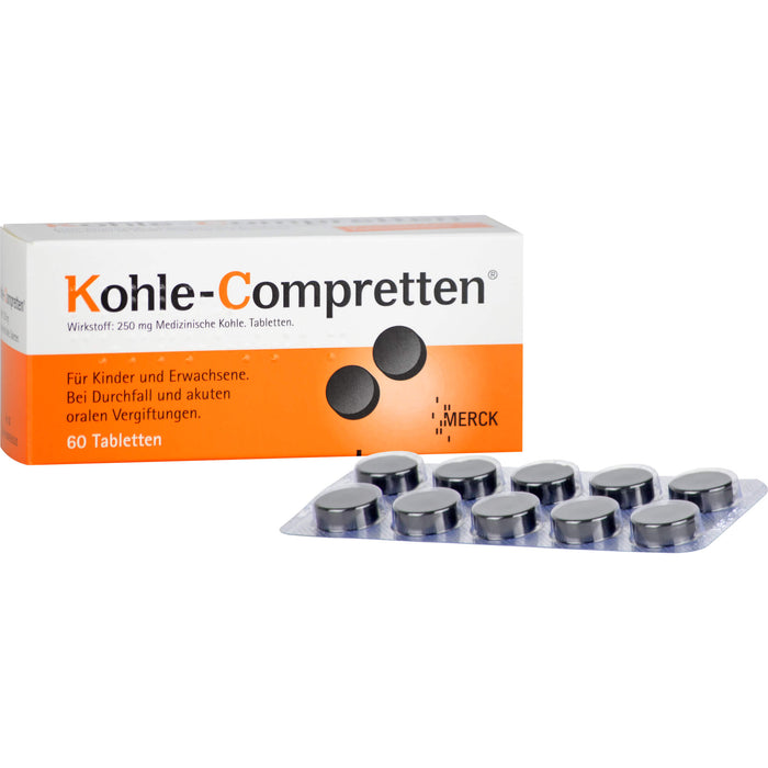 Kohle-Compretten Tabletten bei oralen Vergiftungen und Durchfall, 60 St. Tabletten