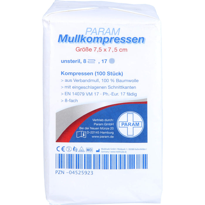 MULLKOMPRESSEN UNST 7,5X7,5 8F, 100 St KOM