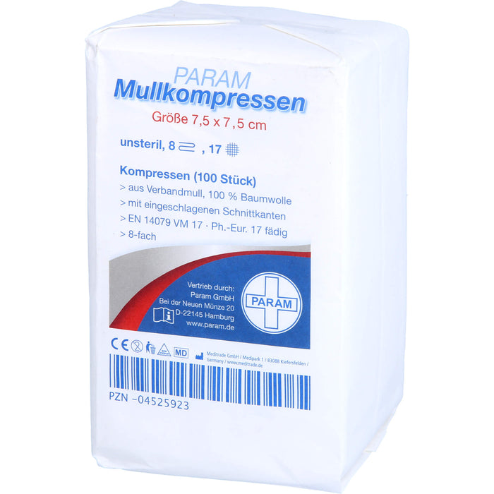 MULLKOMPRESSEN UNST 7,5X7,5 8F, 100 St KOM