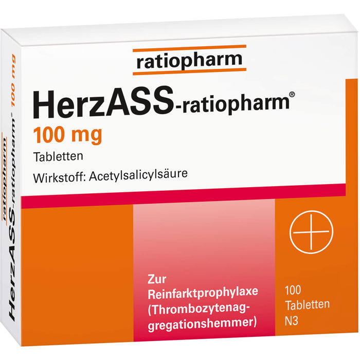 HerzASS-ratiopharm 100 mg Tabletten zur Reinfarktprophylaxe, 100 pcs. Tablets