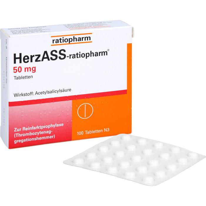 HerzASS-ratiopharm 50 mg Tabletten zur Reinfarktprophylaxe, 100 pc Tablettes