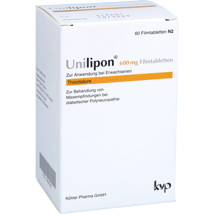 Unilipon 600 mg Filmtabletten bei Missempfindungen bei diabetischer Polyneuropathie, 60 pcs. Tablets