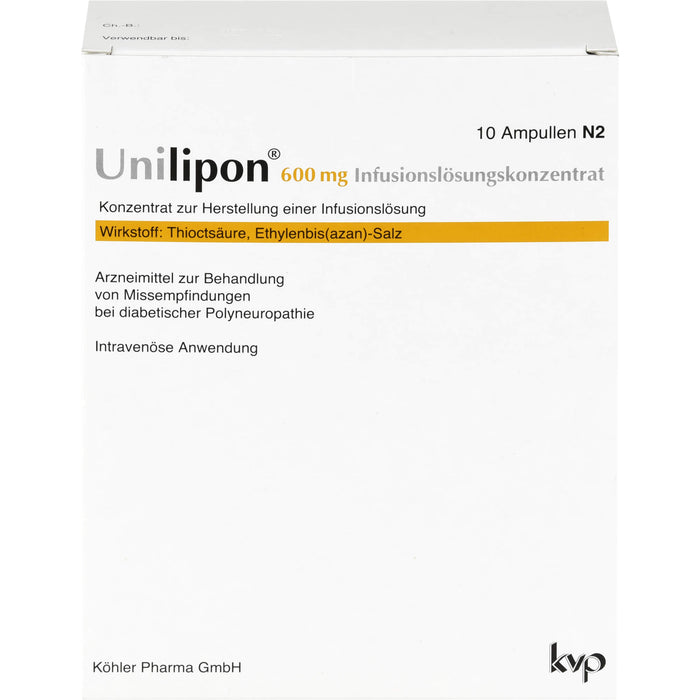 Unilipon 600 mg Infusionslösungskonzentrat bei Missempfindungen bei diabetischer Polyneuropathie, 10 St. Ampullen