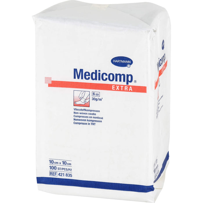 Medicomp Extra Vliesstoffkompressen 10 cm x 10 cm unsteril, 100 St. Kompressen