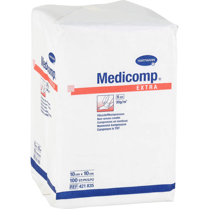 Medicomp Extra Vliesstoffkompressen 10 cm x 10 cm unsteril, 100 pcs. Compresses