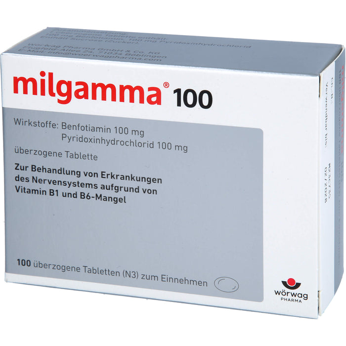 milgamma 100 Tabletten bei Mangel der Vitamine B1 und B6, 100 pc Tablettes