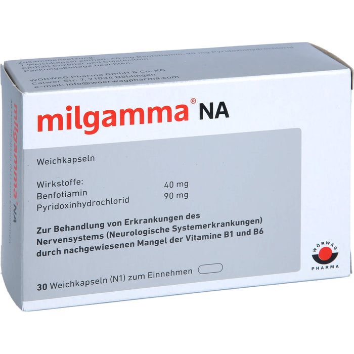 milgamma NA Weichkapseln zur Behandlung von Erkrankungen des Nervensystems durch nachgewiesenen Mangel an Vitamin B1 und B6, 30 pc Capsules