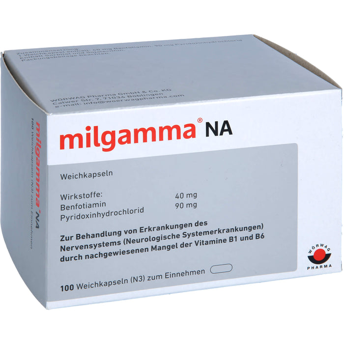 milgamma NA Weichkapseln bei Erkrankungen des Nervensystems durch nachgewiesenen Mangel der Vitamine B1 und B6, 100 pcs. Capsules