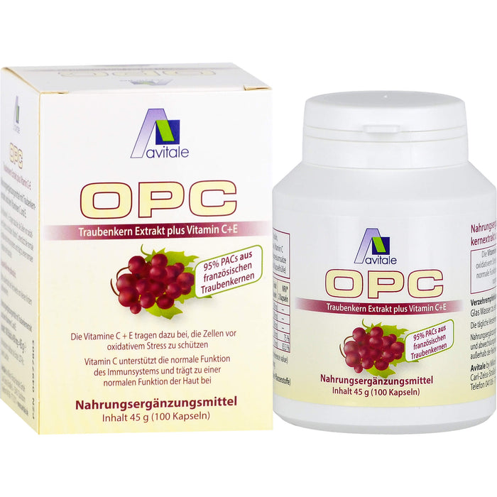 Avitale OPC Traubenkern-Extrakt plus Vitamin C+E Kapseln, 100 St. Kapseln