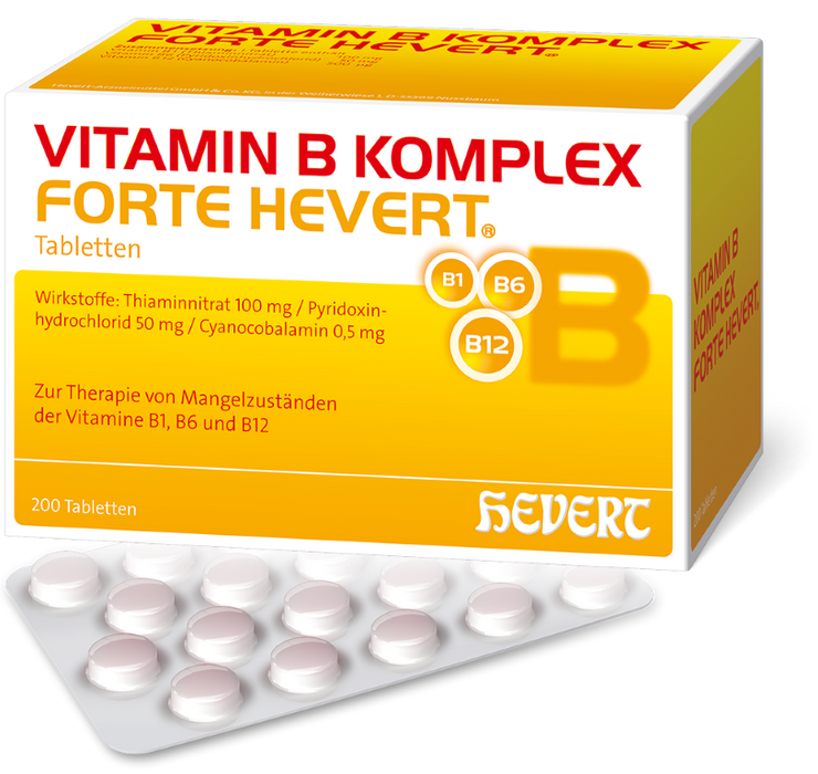 Vitamin B Komplex forte Hevert zur Therapie nachgewiesener Mangelzustände der Vitamine B1, B6 und B12, 200 St. Tabletten