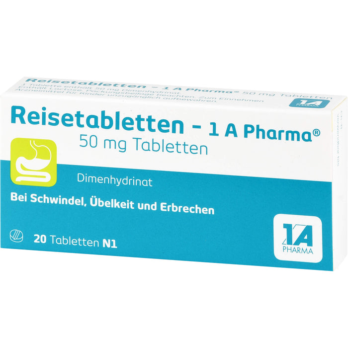 Reisetabletten - 1A Pharma bei Schwindel, Übelkeit und Erbrechen, 20 pcs. Tablets