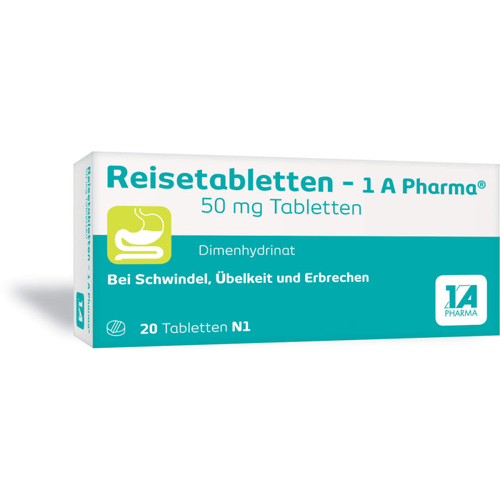 Reisetabletten - 1A Pharma bei Schwindel, Übelkeit und Erbrechen, 20 pc Tablettes