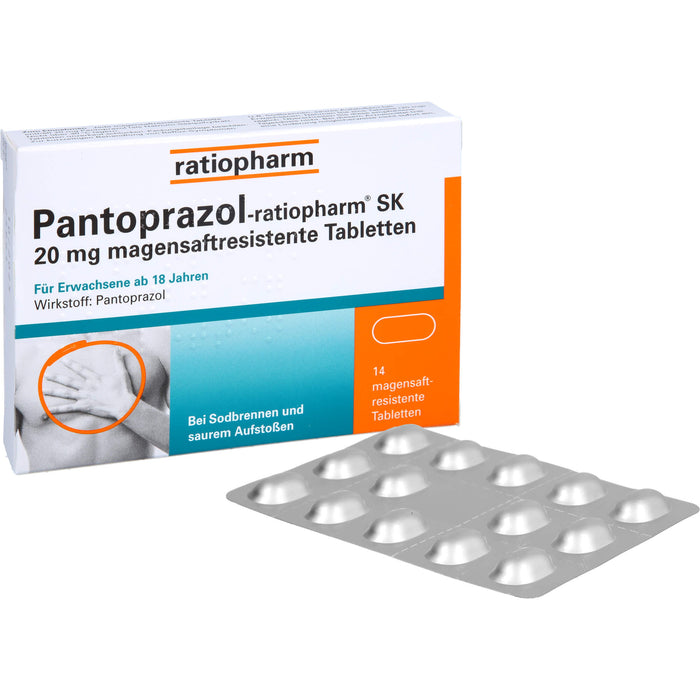 Pantoprazol-ratiopharm SK 20 mg Tabletten bei Sodbrennen, 14 pcs. Tablets