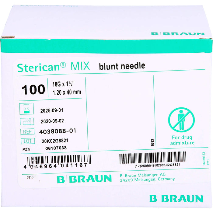 Sterican Kanüle 18Gx1 1/2 1,10x40 blunt/stumpf, 100 St KAN