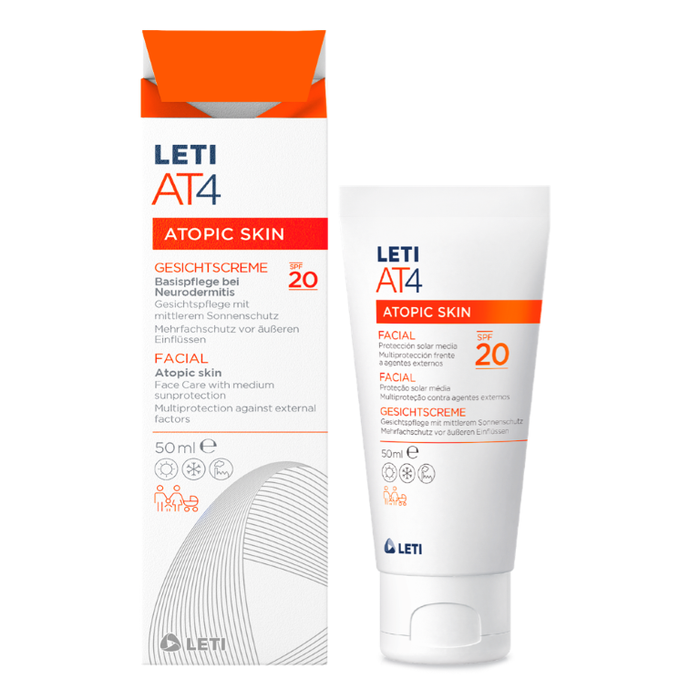 LETI AT4 Gesichtscreme SPF20 - Hautschützende Gesichtspflege mit mittelstarkem Sonnenschutz bei trockener oder zu Neurodermitis neigender Haut, 50 ml Cream