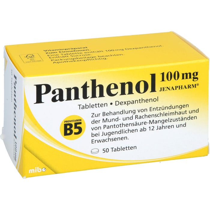 Panthenol 100 mg JENAPHARM Tabletten zur Behandlung von Entzündungen der Mund- und Rachenschleimhaut und von Pantothensäure-Mangelzuständen, 50 pc Tablettes