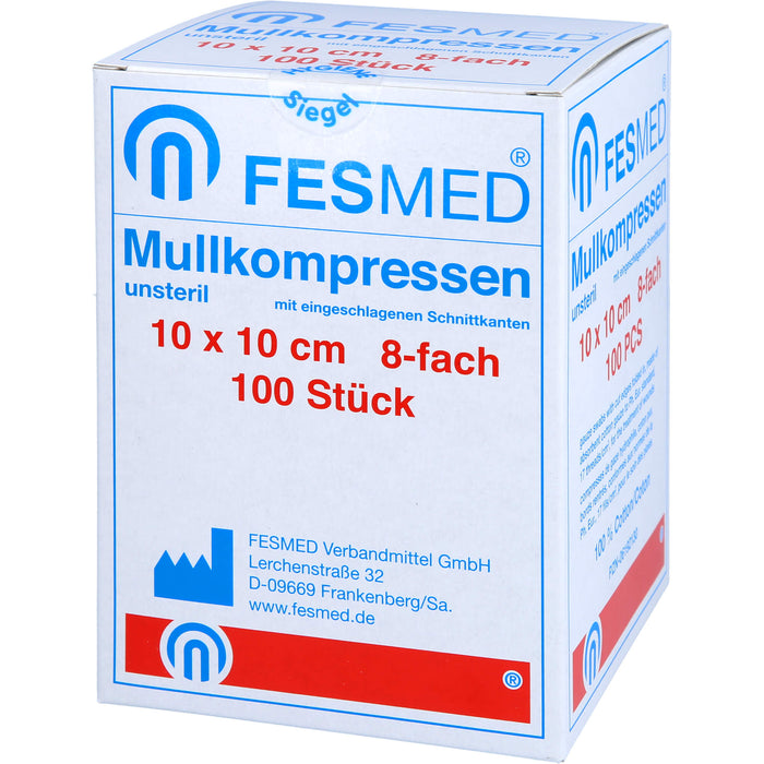 MULLKOMPRESSEN UNSTERIL 10X10 ES 8F, 100 St KOM