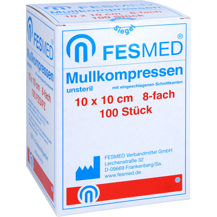 MULLKOMPRESSEN UNSTERIL 10X10 ES 8F, 100 St KOM