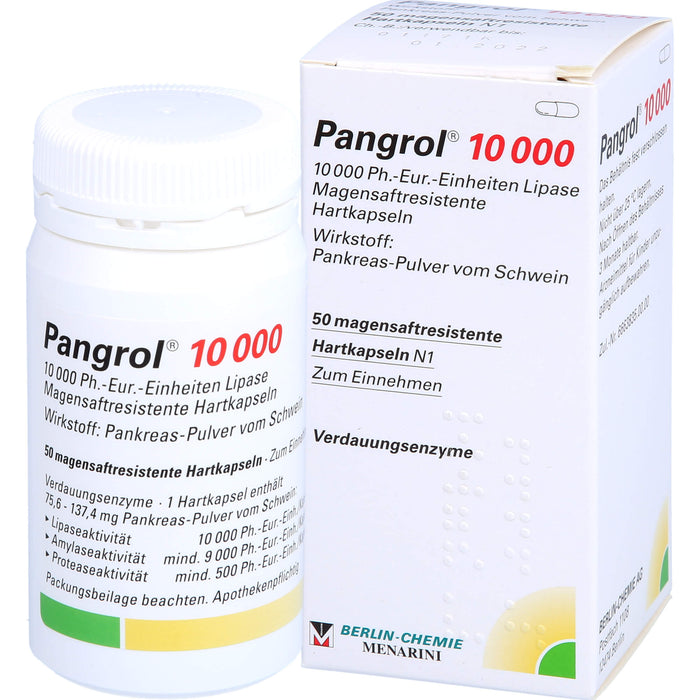 Pangrol 10 000, 10 000 Ph.-Eur.-Einheiten Lipase Magensaftresistente Hartkapseln, 50 pc Capsules