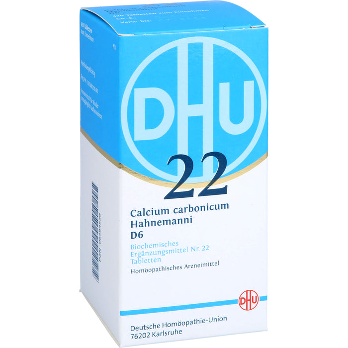 DHU Calcium carbonicum Hahnemanni D6 Biochemisches Ergänzungsmittel Nr. 22 – Das Mineralsalz des Calciumstoffwechsels und des Lymphsystems – umweltfreundlich im Arzneiglas, 420 pcs. Tablets