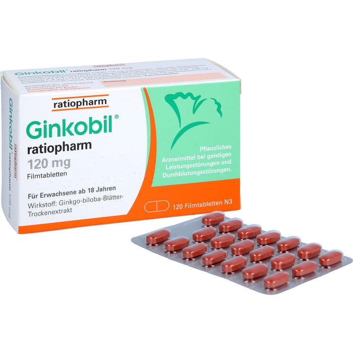 Ginkobil ratiopharm 120 mg Filmtabletten bei geistigen Leistungsstörungen und Durchblutungsstörungen, 120 St. Tabletten