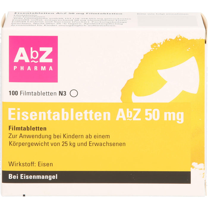 Eisentabletten AbZ 50 mg Filmtabletten bei Eisenmangel, 100 pcs. Tablets