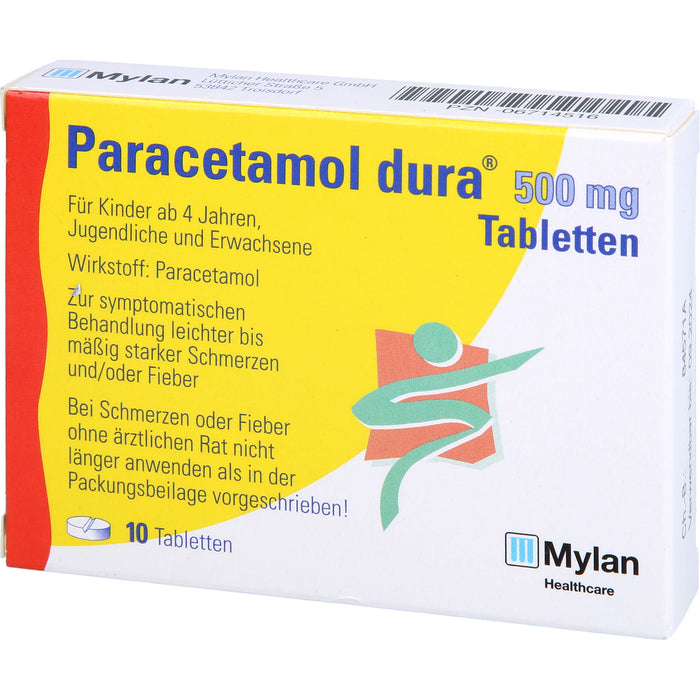 Paracetamol dura 500 mg Tabletten bei leichten bis mäßig starken Schmerzen und Fieber, 10 pcs. Tablets