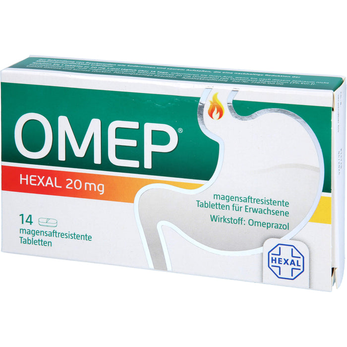 OMEP HEXAL 20 mg Tabletten bei Sodbrennen, 14 St. Tabletten