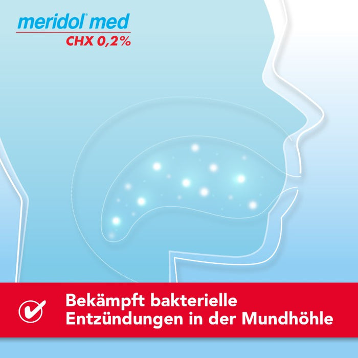 meridol med CHX 0,2% Antibakterielle Mundspülung mit Chlorhexidin zur Bekämpfung bakterieller Entzündungen in der Mundhöhle mit mildem Geschmack, 300 ml Lösung