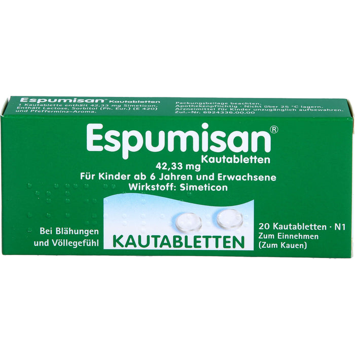 Espumisan 42,33 mg Kautabletten bei Blähungen und Völlegefühl, 20 St. Tabletten