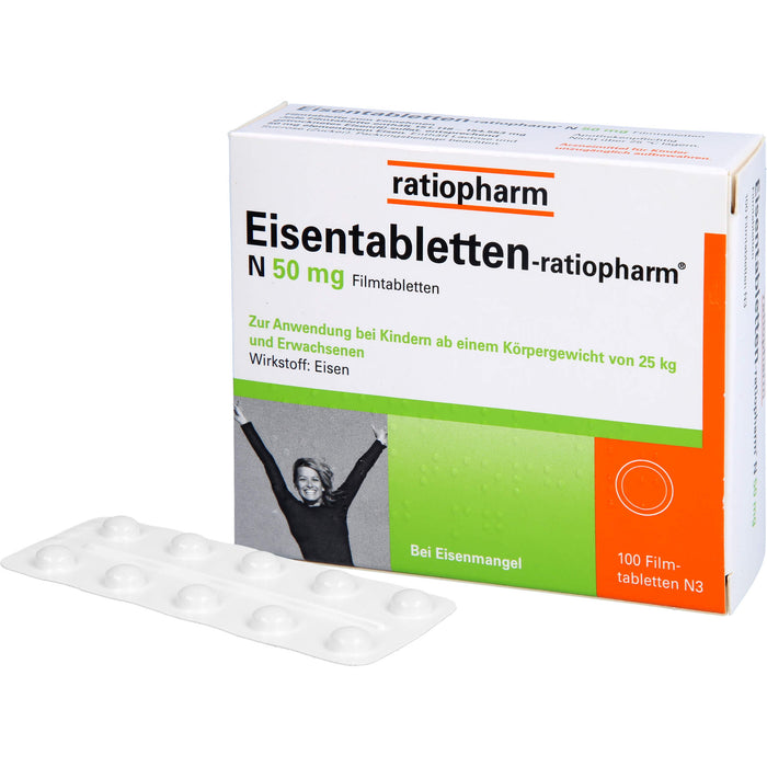 Eisentabletten-ratiopharm N 50 mg Filmtabletten, 100 pc Tablettes