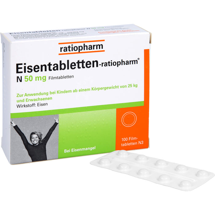 Eisentabletten-ratiopharm N 50 mg Filmtabletten, 100 pc Tablettes