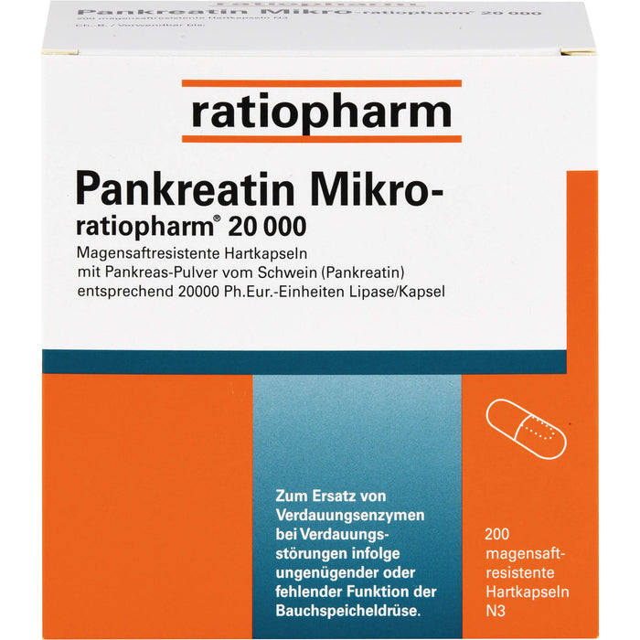 Pankreatin Mikro-ratiopharm 20 000 magensaftresistente Hartkapseln, 200 St. Kapseln