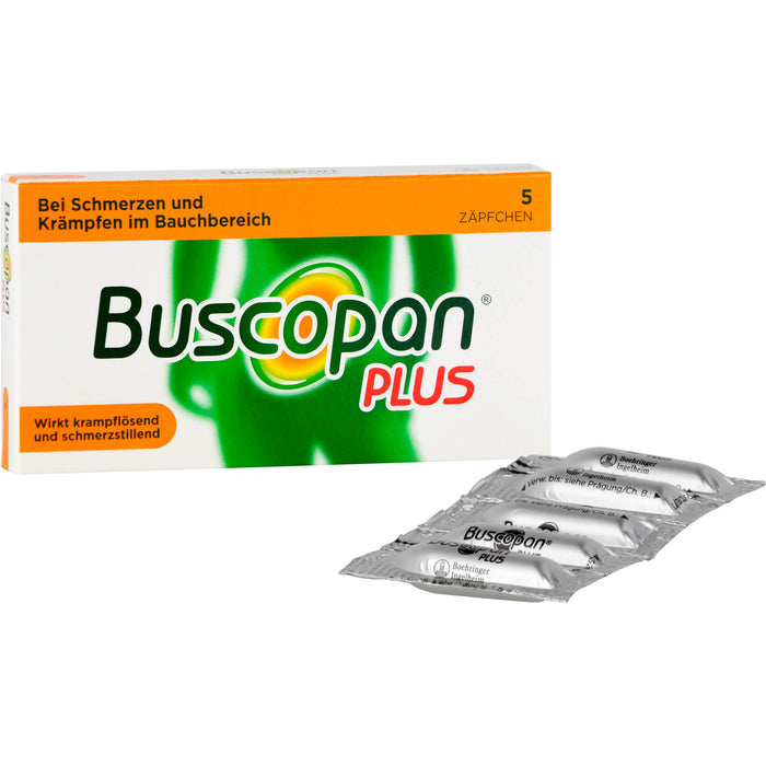 Buscopan plus 10 mg/800 mg Zäpfchen bei Schmerzen und Krämpfen im Bauchbereich, 5 pc Suppositoires