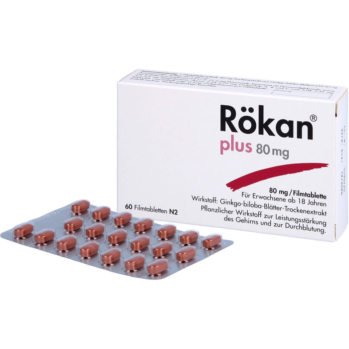 Rökan plus 80 mg Filmtabletten zur Leistungssteigerung des Gehirns, 60 pcs. Tablets