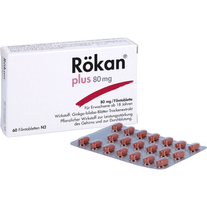 Rökan plus 80 mg Filmtabletten zur Leistungssteigerung des Gehirns, 60 St. Tabletten