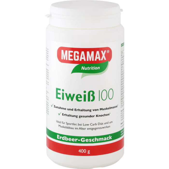 MEGAMAX Nutrition Eiweiß 100 Pulver Erdbeer-Geschmack, 400 g Powder