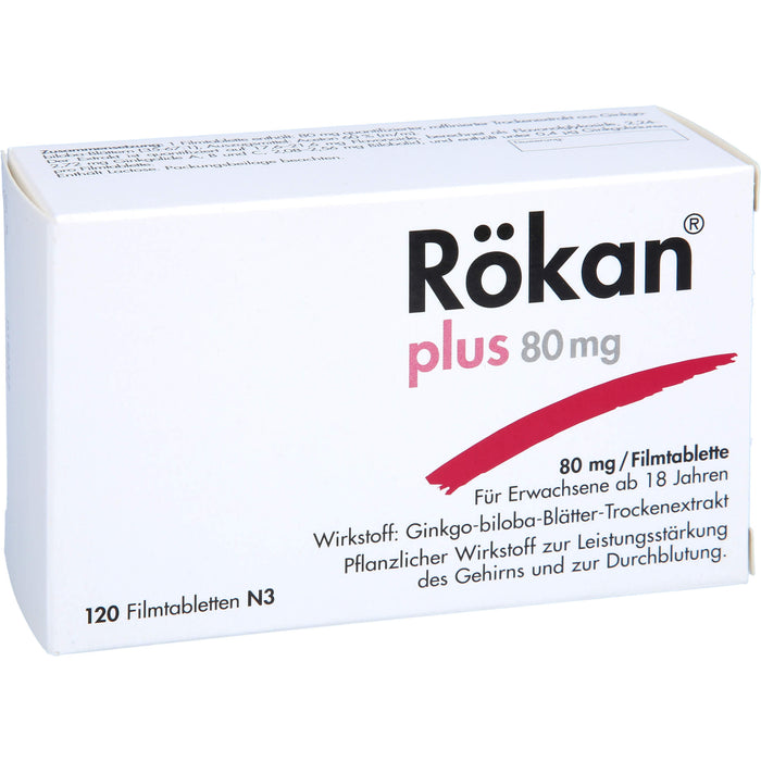 Rökan plus 80 mg Filmtabletten zur Leistungssteigerung des Gehirns, 120 pc Tablettes