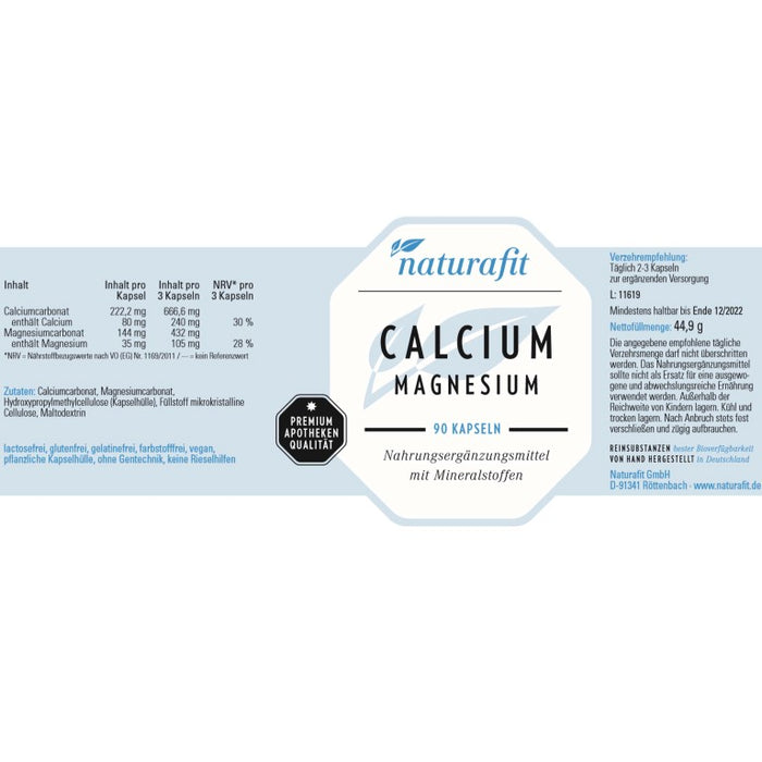 naturafit Calcium Magnesium Kapseln, 90 pcs. Capsules