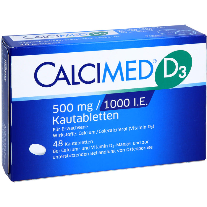 CALCIMED D3 500mg / 1000 I.E. Kautabletten, 48 pc Tablettes