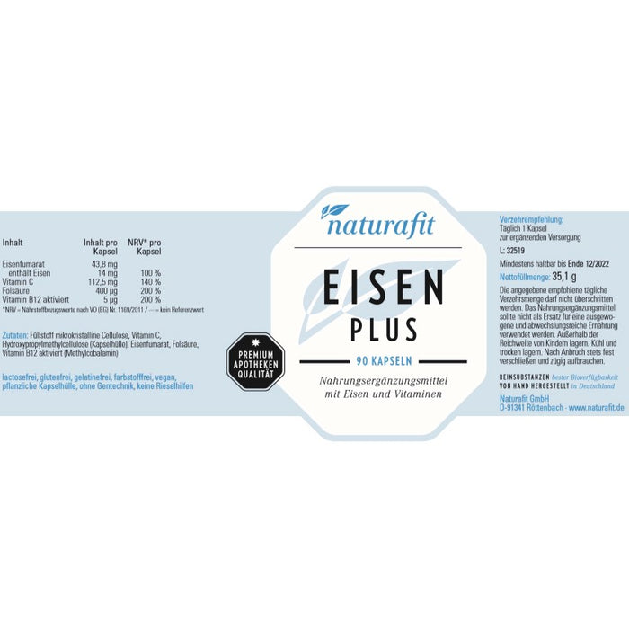 naturafit Eisen Plus Kapseln, 90 St. Kapseln