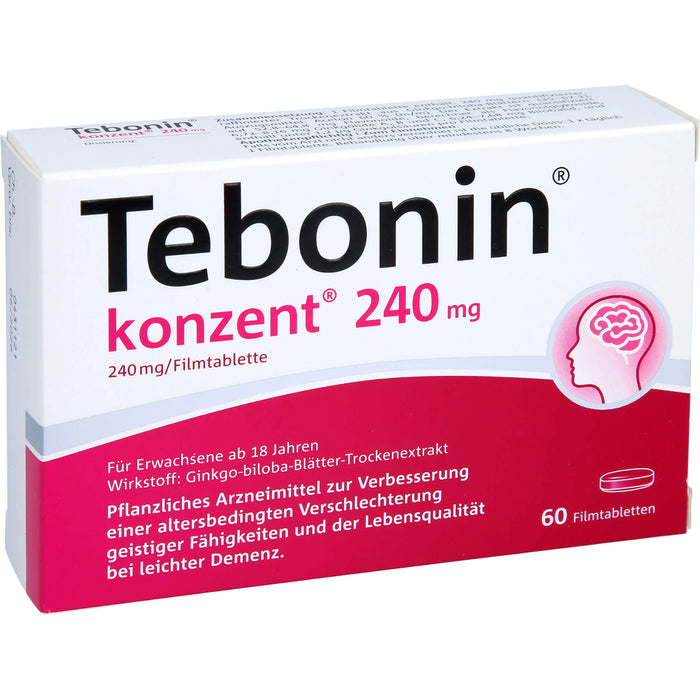 Tebonin konzent 240 mg Filmtabletten zur Verbesserung einer altersbedingten Verschlechterung geistiger Fähigkeiten und der Lebensqualität bei leichter Demenz, 60 pcs. Tablets