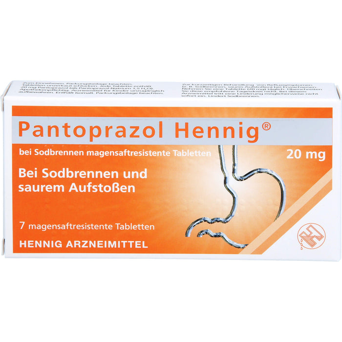 Pantoprazol Hennig 20 mg Tabletten bei Sodbrennen, 7 pc Tablettes