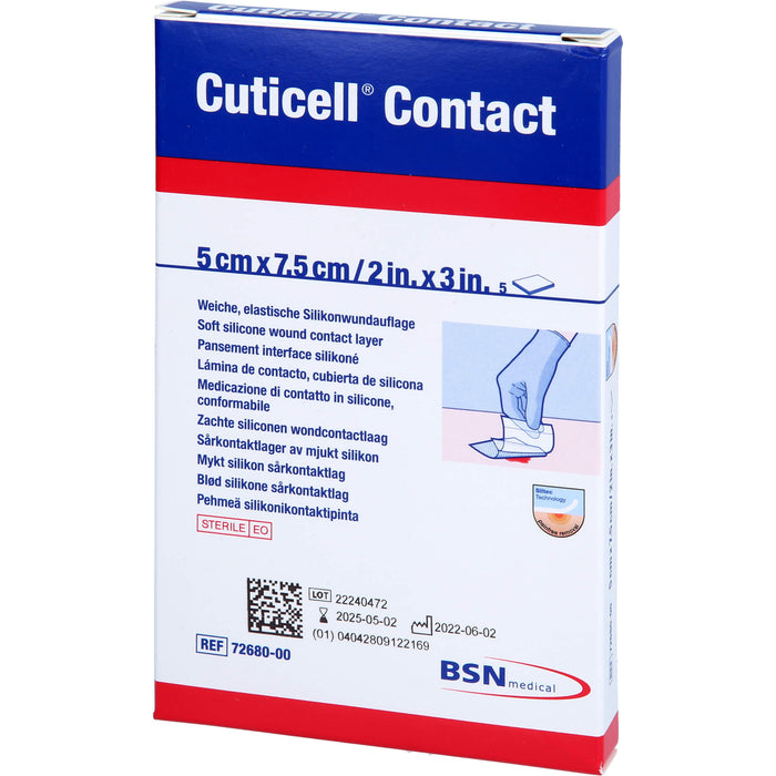 Cuticell Contact 5 cm x 7,5 cm weiche elastische Silikonauflage, 5 St. Wundauflagen