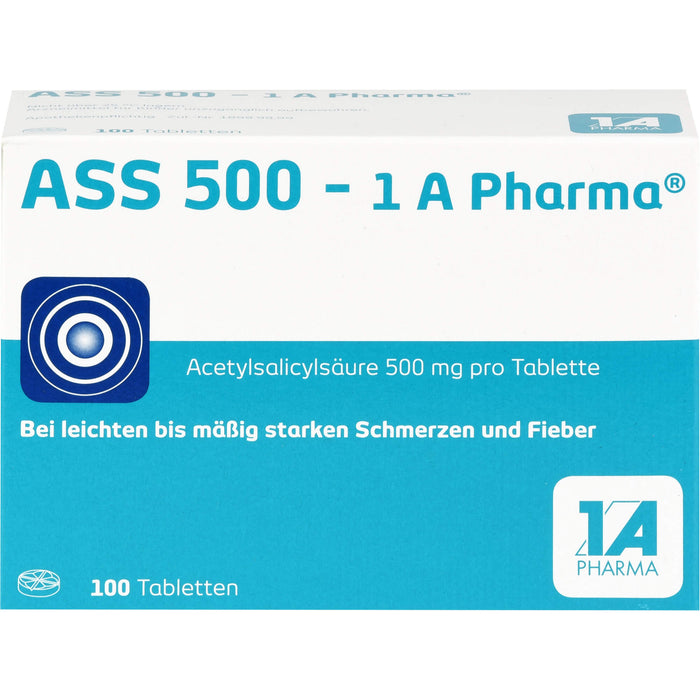 ASS 500 - 1 A Pharma Tabletten bei Schmerzen und Fieber, 100 pc Tablettes